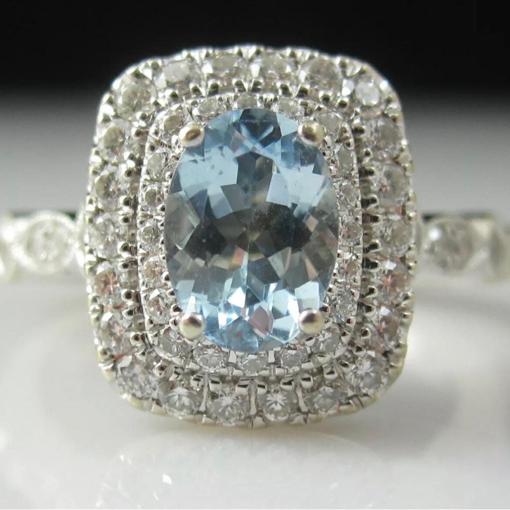 Neil Lane Aquamarine and Diamond Halo Engagement Ring